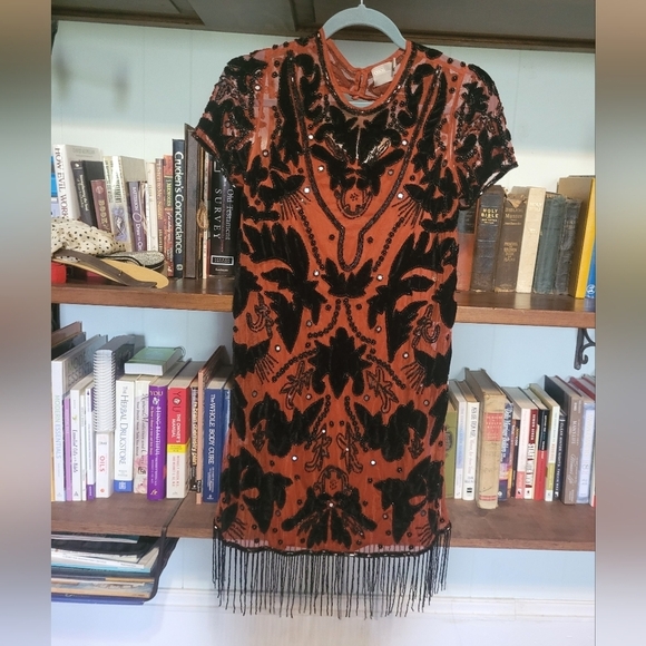 ASOS Bead Embellished with velvet and fringe dress. Women's 6 - Picture 1 of 7